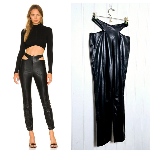 Superdown Sia Black Faux Leather Pants Womens Cut-out Waist Indie